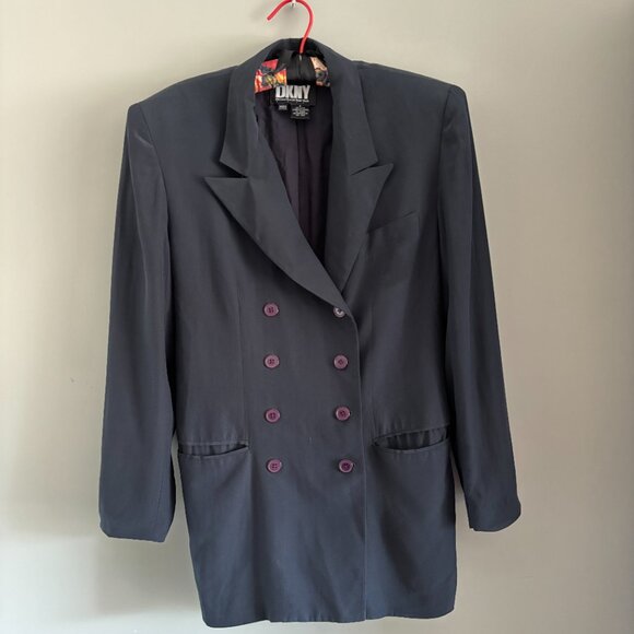 Vintage DKNY Navy Silk Blazer - Picture 3 of 12